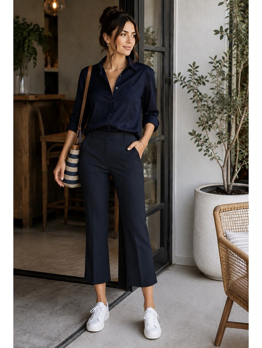LOFT Sutton Kick Crop Pant size 2P Stretch Modern Minimalist Ankle Flare Office